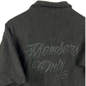Members Only Black Ribbed Y2K Button Up Shirt Embroidered Back L